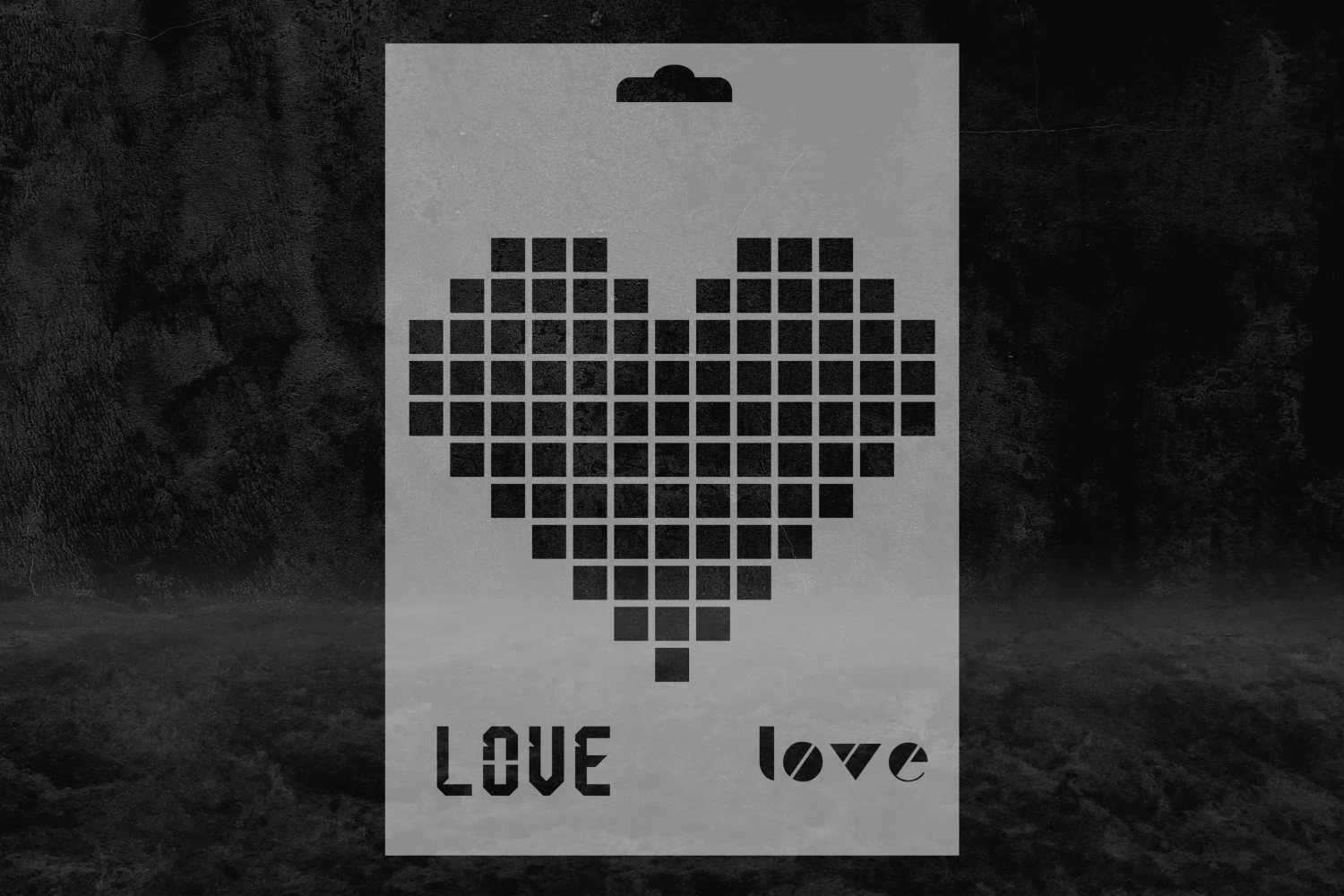 Pixel Kalp Desenli Stencil Kalıbı, Love Yazılı Stencil görsel 2